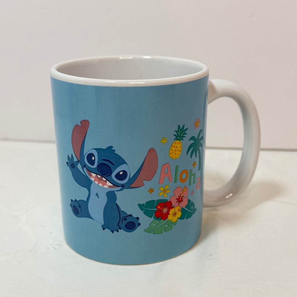 Disney Lilo & Stitch Aloha Blue Ceramic Coffee Mug Pineapple Hibiscus 2024